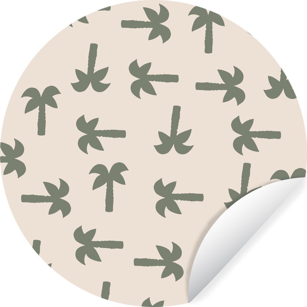 MuchoWow Runde Wandtattoo - Wandsticker Tapete Aufkleber Palme - Pastell - Muster Ø 30 cm Selbstklebend und Repositionierbar - Wandaufkleber - K...