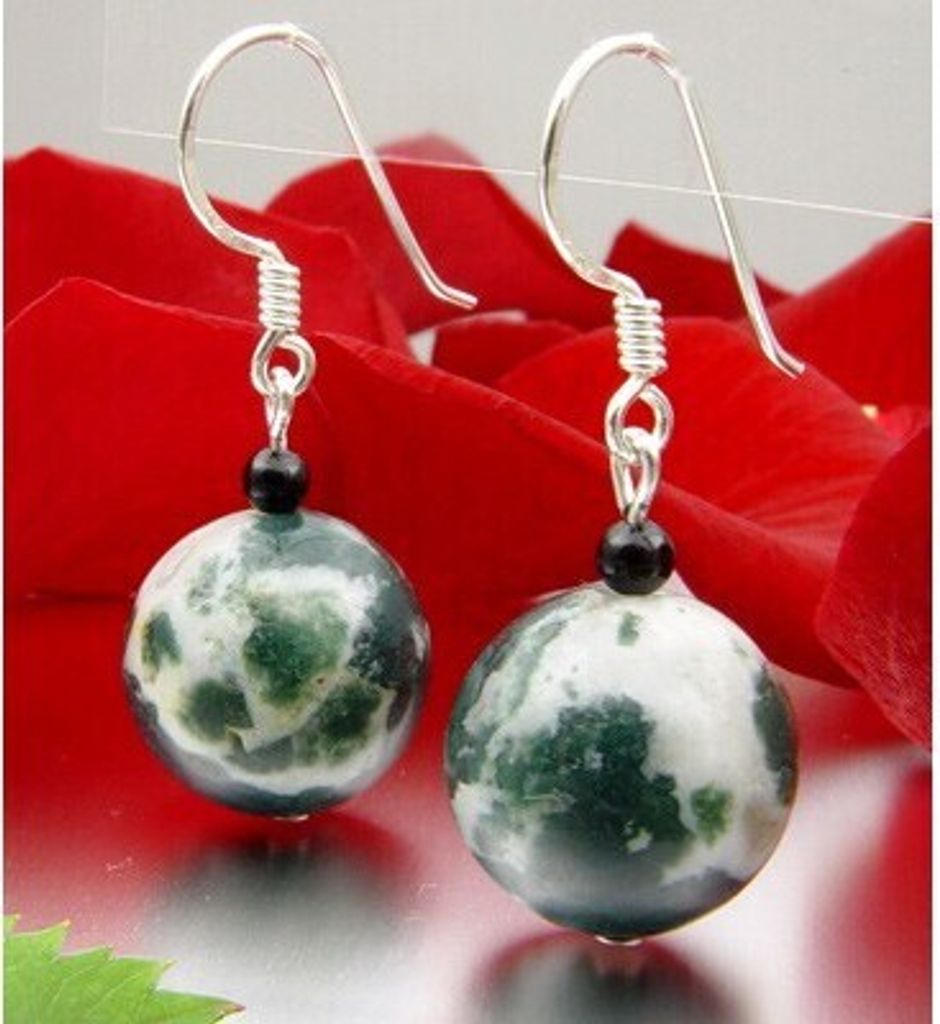 Ohrringe aus echtem Baumachat & Onyx 925 Silber NEU