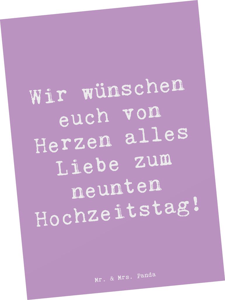 Mr. & Mrs. Panda Postkarte Spruch 9. Hochzeitstag Keramikhochzeit - Lavendeltraum - Geschenk, Erinnerungen, Ansichtskarten, Postkarten, Heiraten, M...
