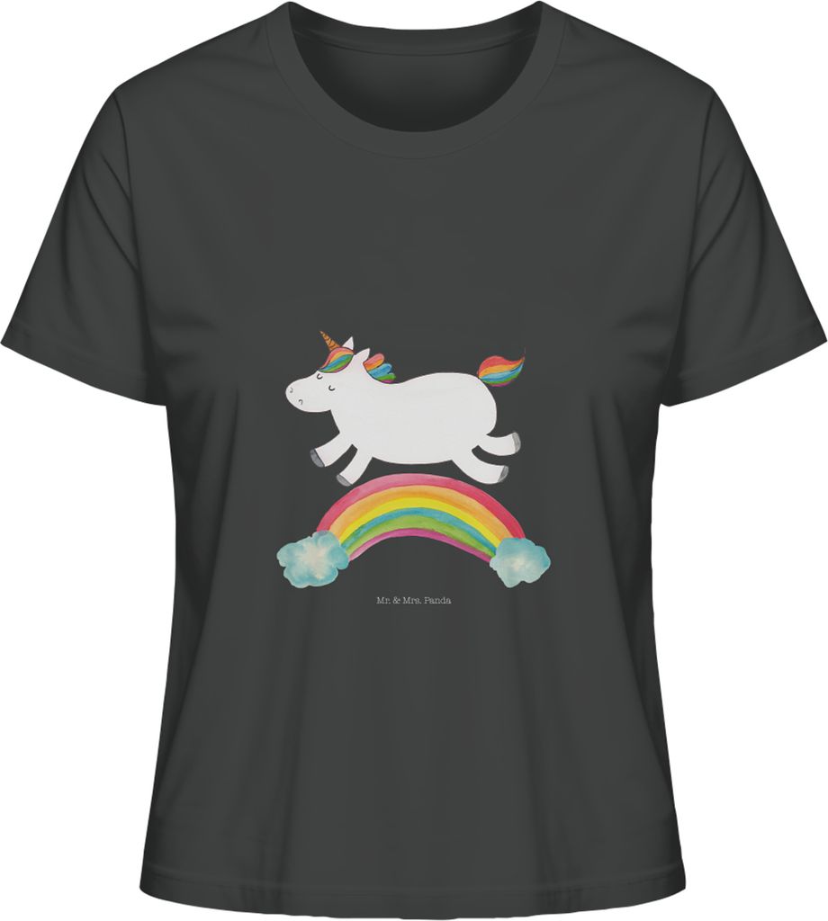 Mr. & Mrs. Panda Basic T-Shirt Damen Einhorn Regenbogen Größe S - Anthrazit - Geschenk, für Frauen, Baumwoll, Unicorn, Erwachsenwerden, Shirt Mi...