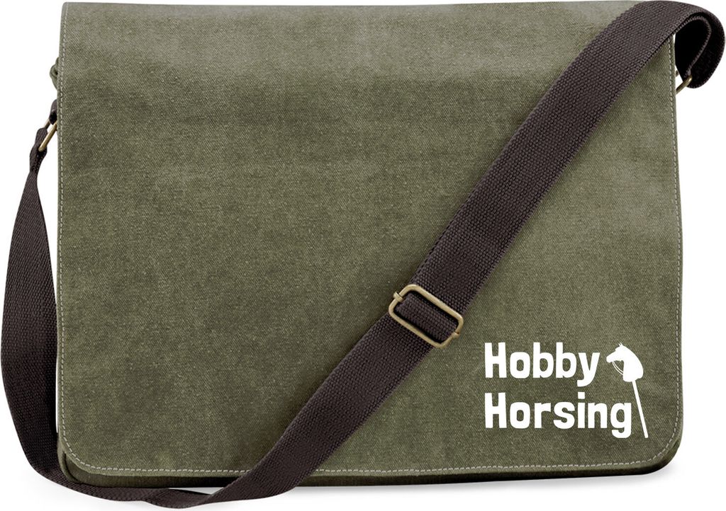 Huuraa Umhängetasche Hobby Horsing Steckenpferd 14 Liter Military Green Canvas Laptoptasche Geschenkidee