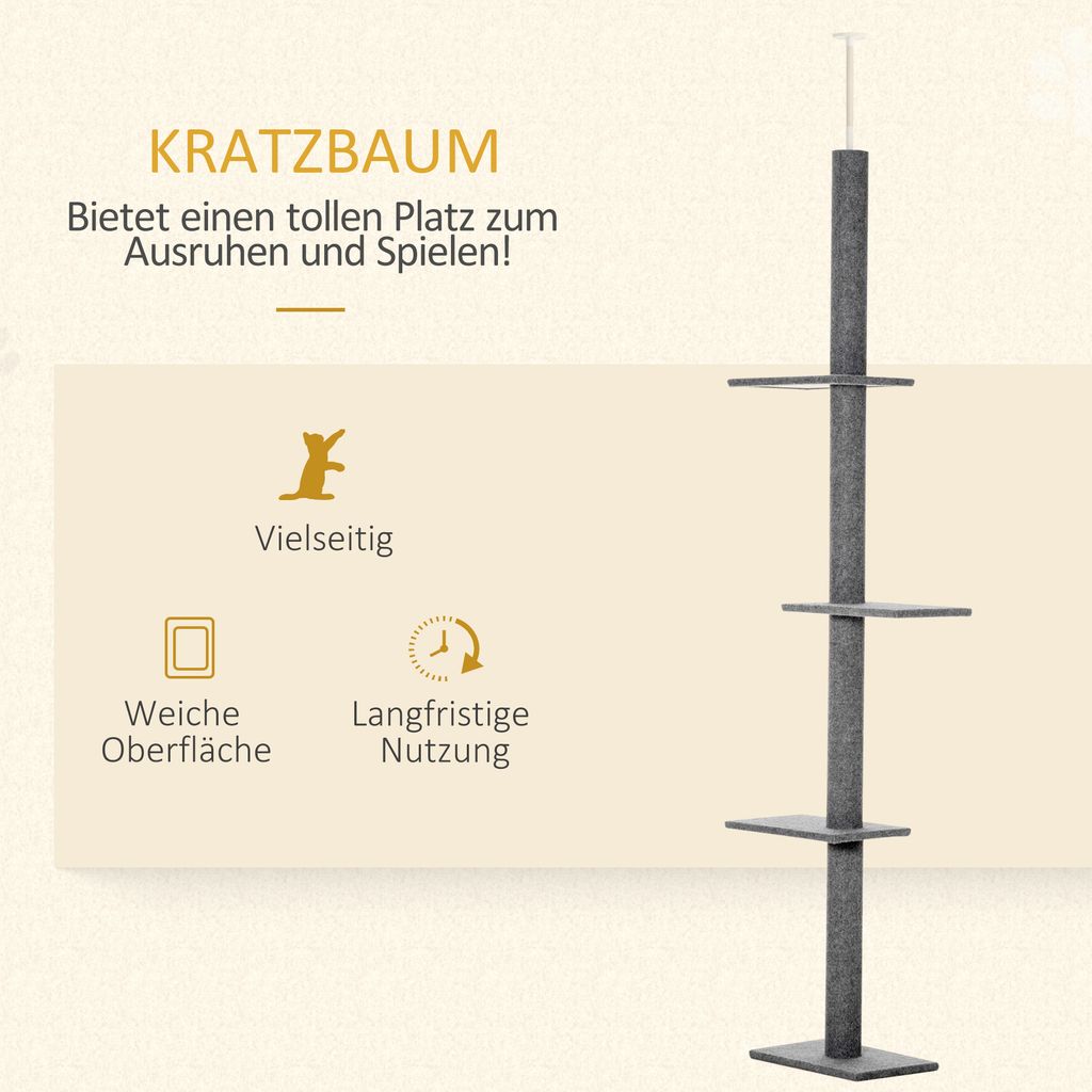PawHut Kratzbaum Deckenhoch, 228-260 cm Höhenverstellbarer Produktbild 4