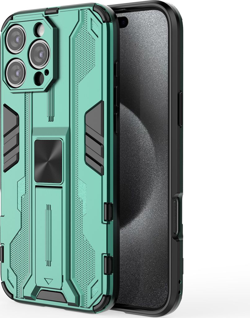 iPhone 16 Pro Max Hülle, Dual Layer PC TPU Bumper Stoßfest Ständer Schutzhülle für iPhone 16 Pro Max Grün