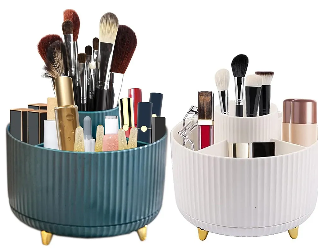 Organiseur de cosmétiques pivotant 360° blanc et vert pour maquillage