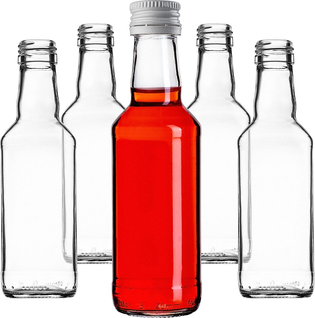 KADAX Glasflaschen zum Befüllen, 200ml, 10 Stück, leere Likörflaschen mit Schraubverschluss, Saftflaschen