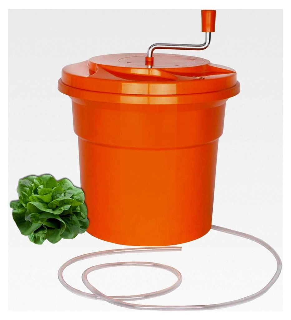 Profi Gastro Salatschleuder mit 25 Liter Gesamtvolumen - Großer Salattrockner mit Wasser Ablaufschlauch, Kurbelantrieb und herausnehmbarem Schleud...