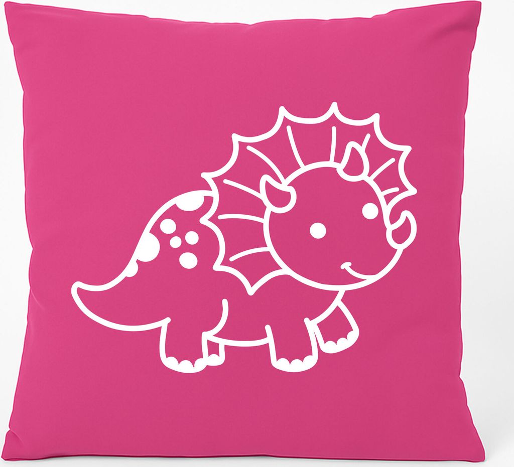 Huuraa Kissen Triceratops Dinosaurier 40x40cm mit Füllung Fuchsia Baumwolle Dekokissen Geschenkidee