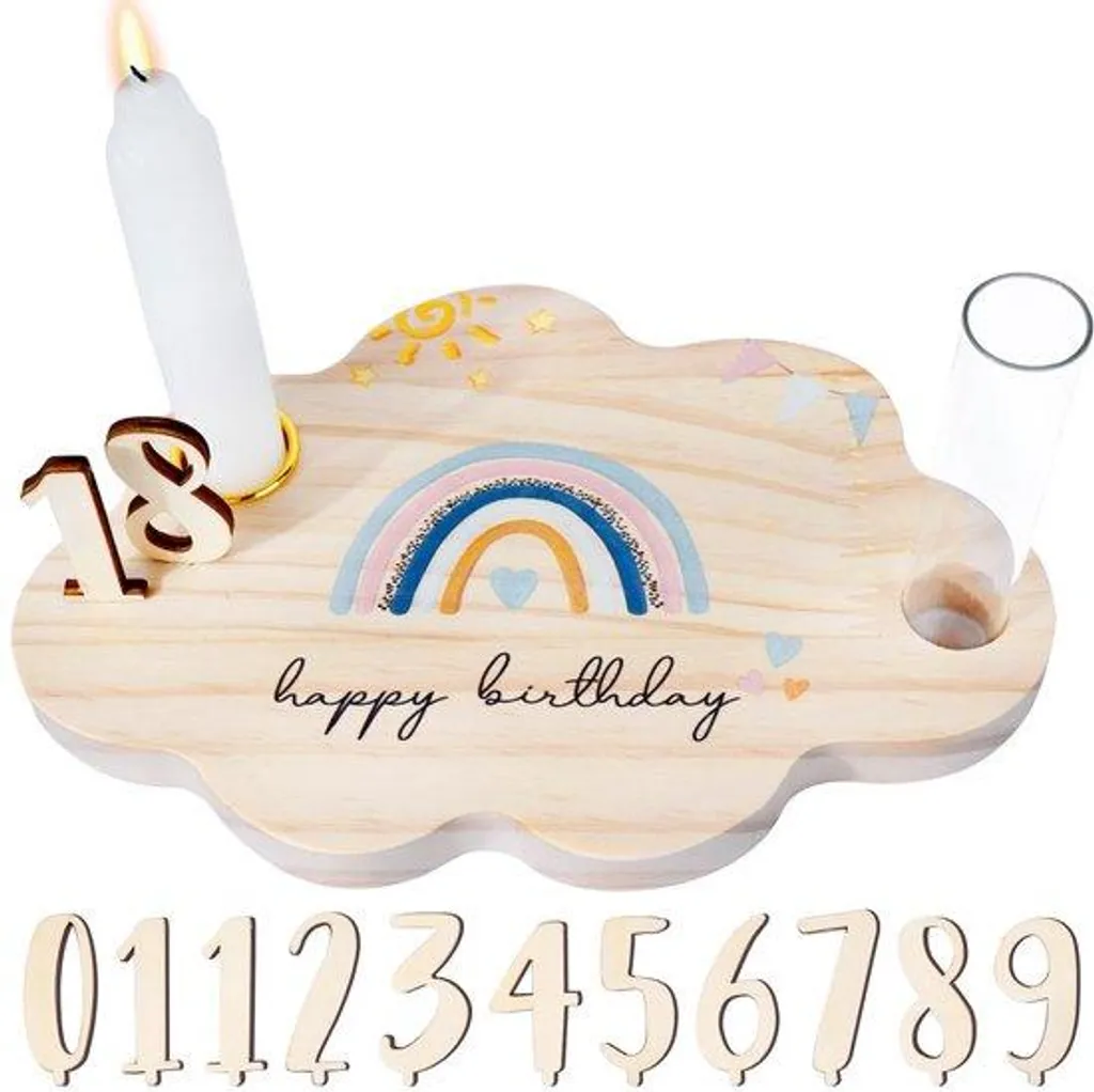 Kit anniversaire bois naturel avec bougeoirs et chiffres modulables