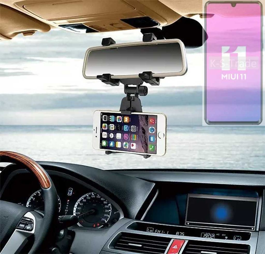 K-S-Trade Smartphone Halterung kompatibel mit Xiaomi Mi Note 10 Lite Rückspiegel Halterung schwarz Auto Halterung KFZ Halter