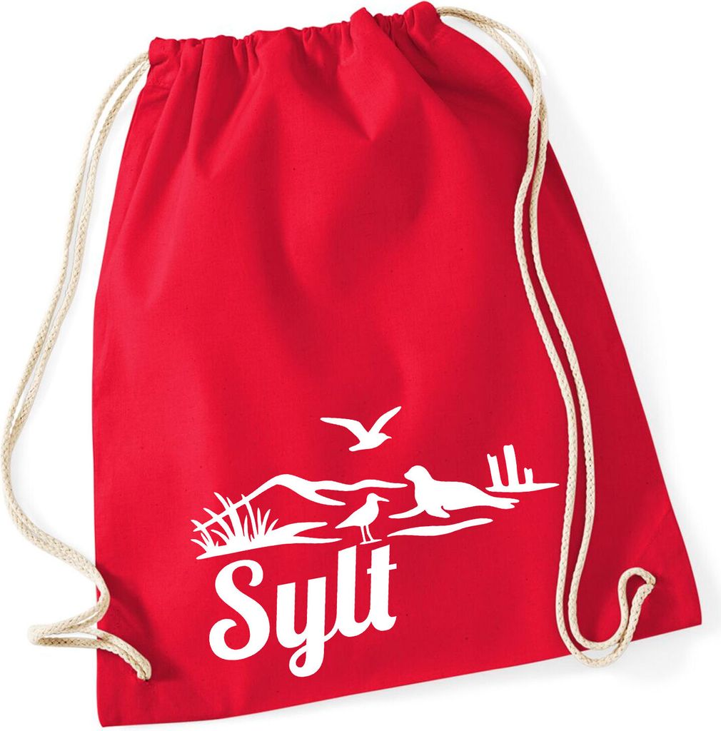 Huuraa Turnbeutel Sylt Strandmotiv 12 Liter Classic Red Baumwolle Rucksack Geschenkidee