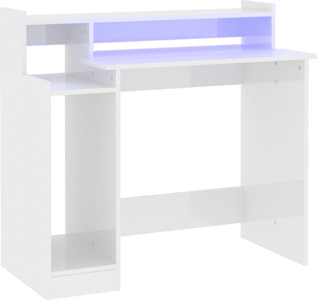 vidaXL Stôl s LED diódami vysoký lesk biely 97x45x90 cm Obrázok produktu 