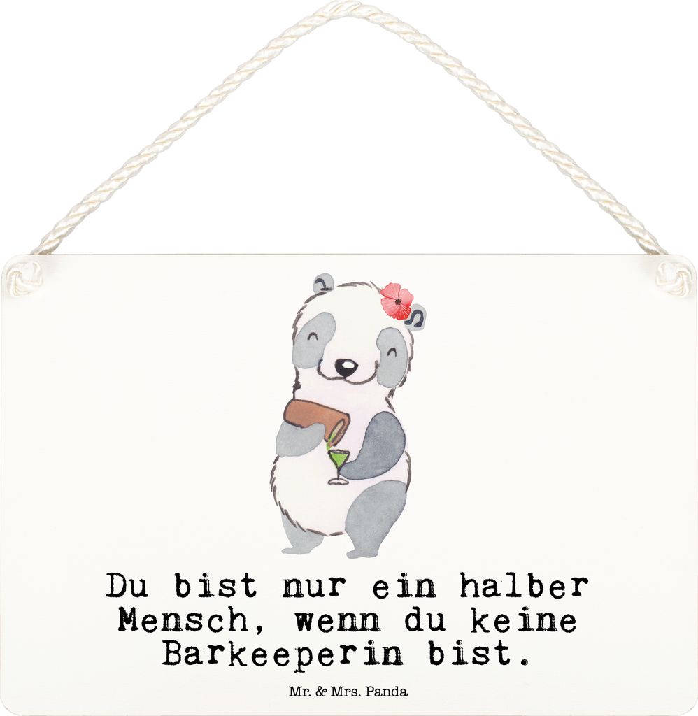 Mr. & Mrs. Panda Schild Barkeeperin Herz DIN A6 - Weiß - Geschenk, wandtafel, Bartender, kleine aufmerksamkeit, Türschild, Ausbildung, Kurs, holz...