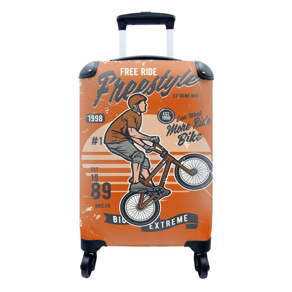 MuchoWow Koffer Handgepäck Trolley Rollkoffer Kleine Reisekoffer mit 4 Rollen - Fahrrad - Männer - Retro - Cabin Size < 55x40x23 cm & 55x40x20 ...