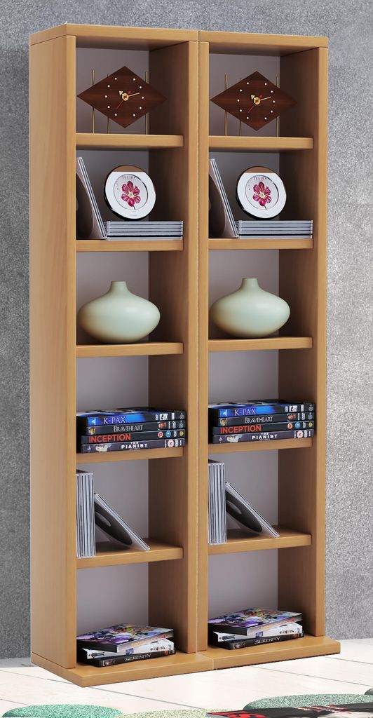 VCM Holz CD DVD Stand Regal | CD Regal mit Platz für 204 CDs oder 72 DVDs oder 40-Videos | Maße: H. 92 x B. 42 x T. 20 cm | Elegantes CD/DVD Rega...