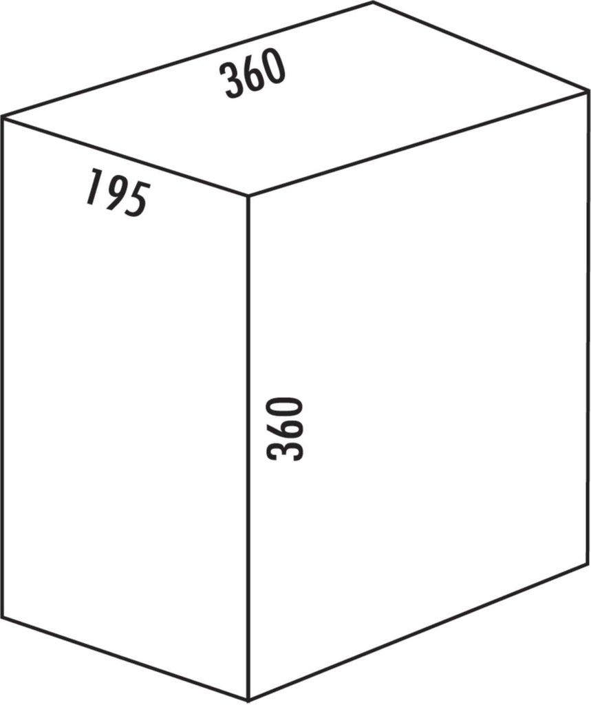 A 3D line drawing of a rectangular prism with dimensions labeled.
