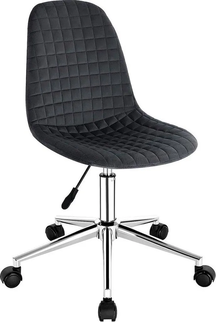 Sgabello da lavoro - Grigio scuro - Velluto - Ergonomico - Su rotelle - Regolabile in altezza - Senza braccioli
