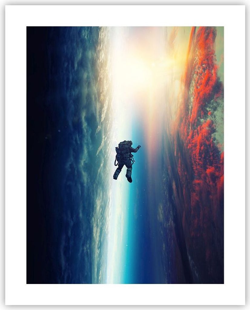 Poster - Poster ohne Rahmen - Kosmos Astronaut Planet - 40x50 cm - Wand Bild - Wanddeko - Wandbilder - Kunstposter - Wandposter - Bilder - Kunstdru...