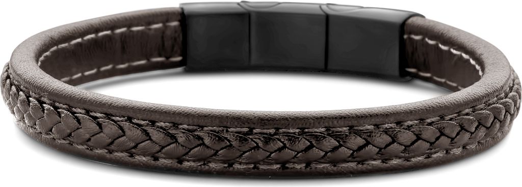 Frank 1967 7FB-0515 Heren Armband - Leder - Gevlochten - Bruin - 21 cm - Blackplating