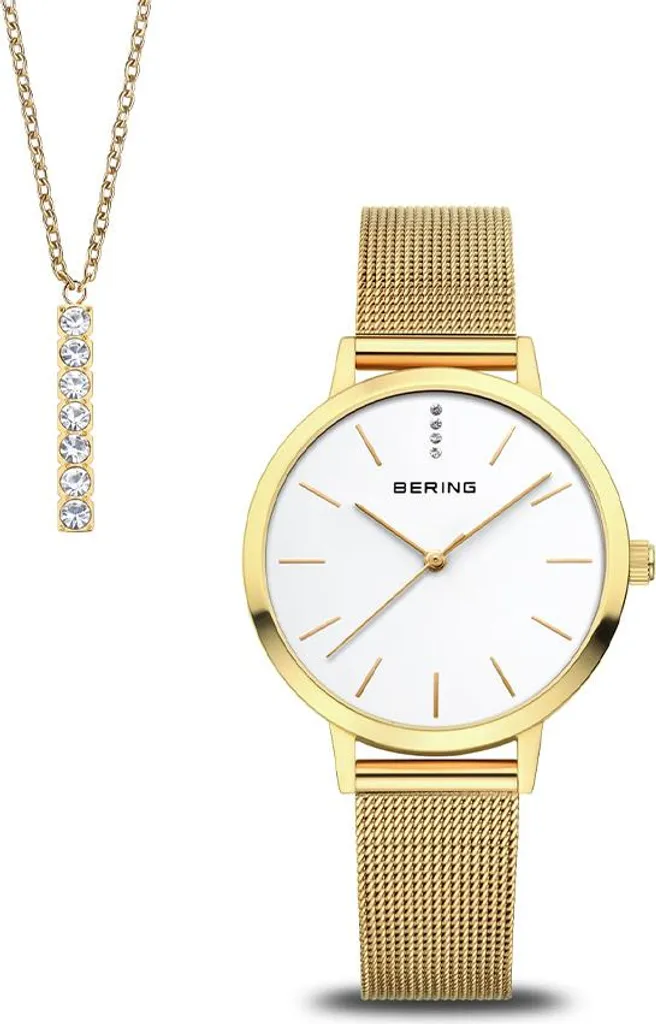 Montre bracelet femme Bering Classic en acier doré et maille milanaise