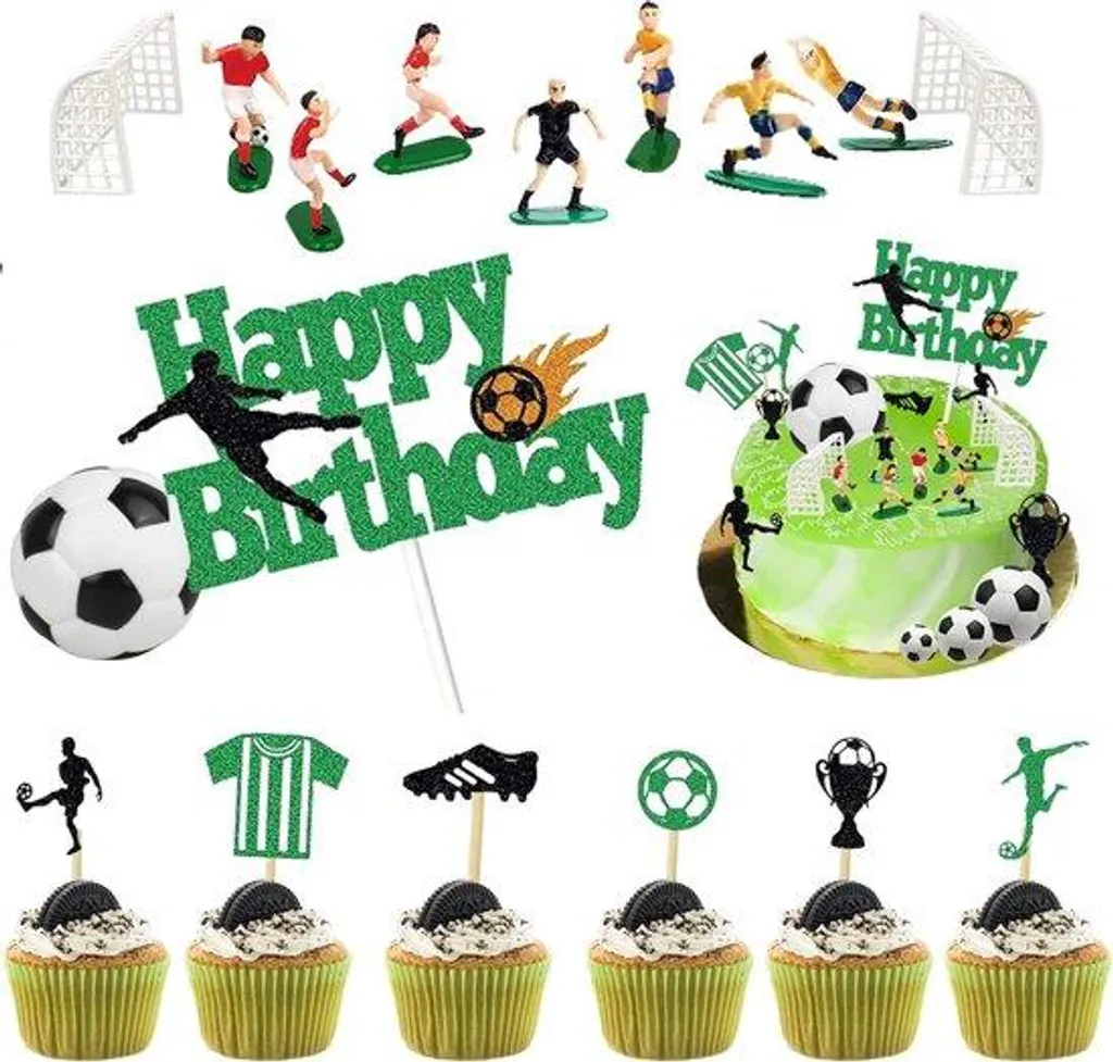 Décorations gâteaux foot en pâte à sucre - Set 23 pièces pour anniversaire