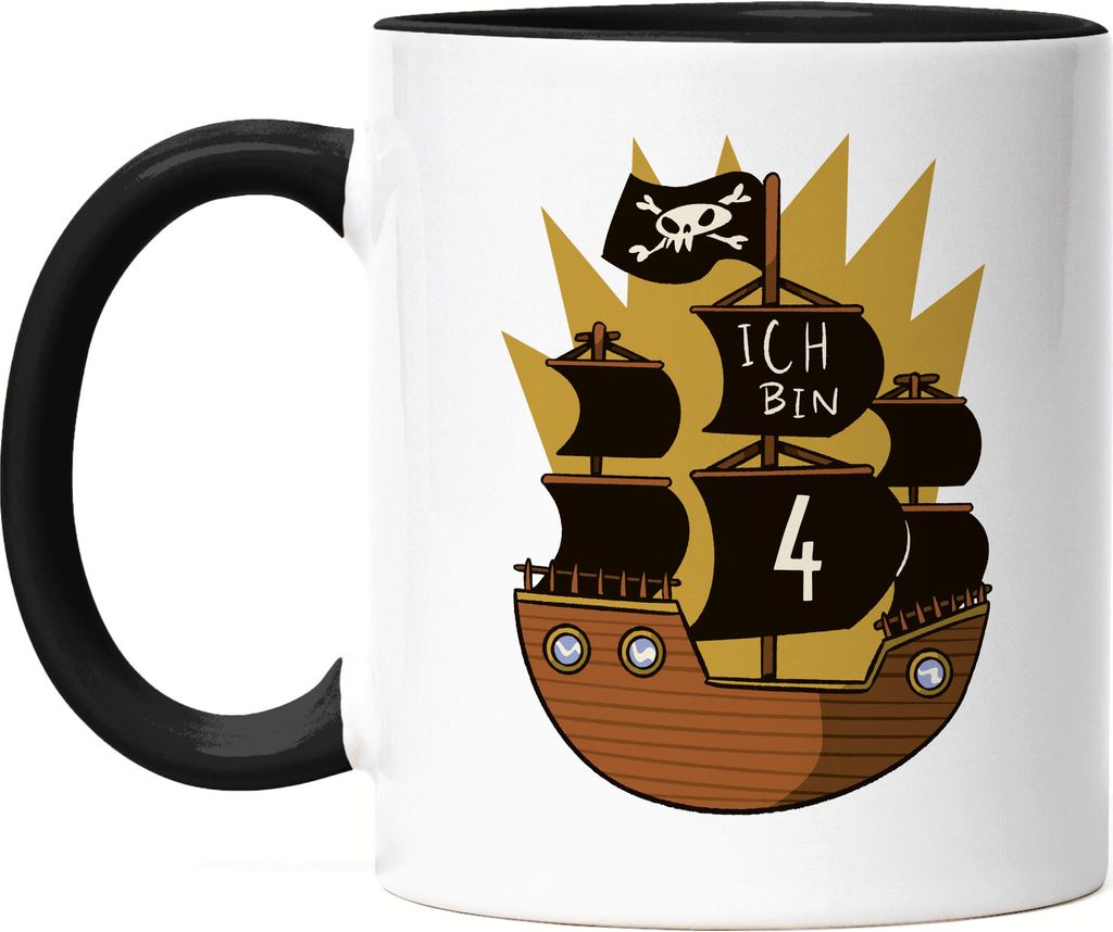 Geburtstag 4 Jahre Tasse Schwarz 4 Jahre 4. Geburtstag Piraten Pirat Motto