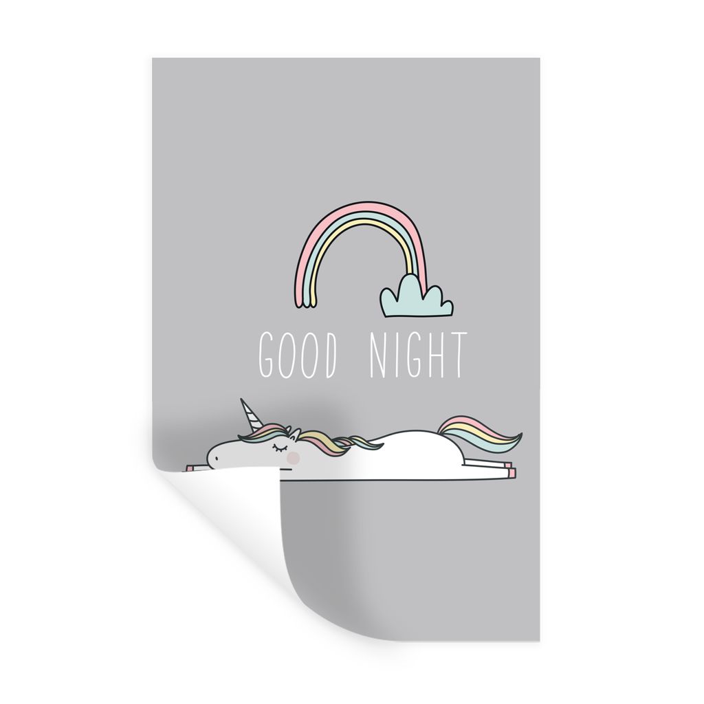MuchoWow Wandtattoo Wandsticker Wandaufkleber Einhorn - Regenbogen - Kinder - Zitate - Gute Nacht - Mädchen 60x90 cm Selbstklebend und Repositio...