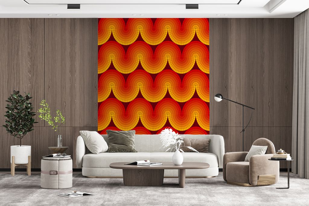 MuchoWow Fototapete für Wohnzimmer oder Schlafzimmer Wandtapete Vinyl Motivtapete Design - Retro - Rot - Abstrakt - 195x260 cm - Wandbild