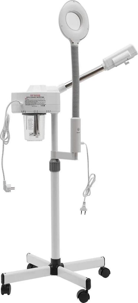 2‐in‐1 Gesichtsdampfer & Lupenlampe - Ozon-Gesichtsdampfer + LED - 800 W - 5x - 680 ml - 30 Min - EU 220–240 V - Weiß