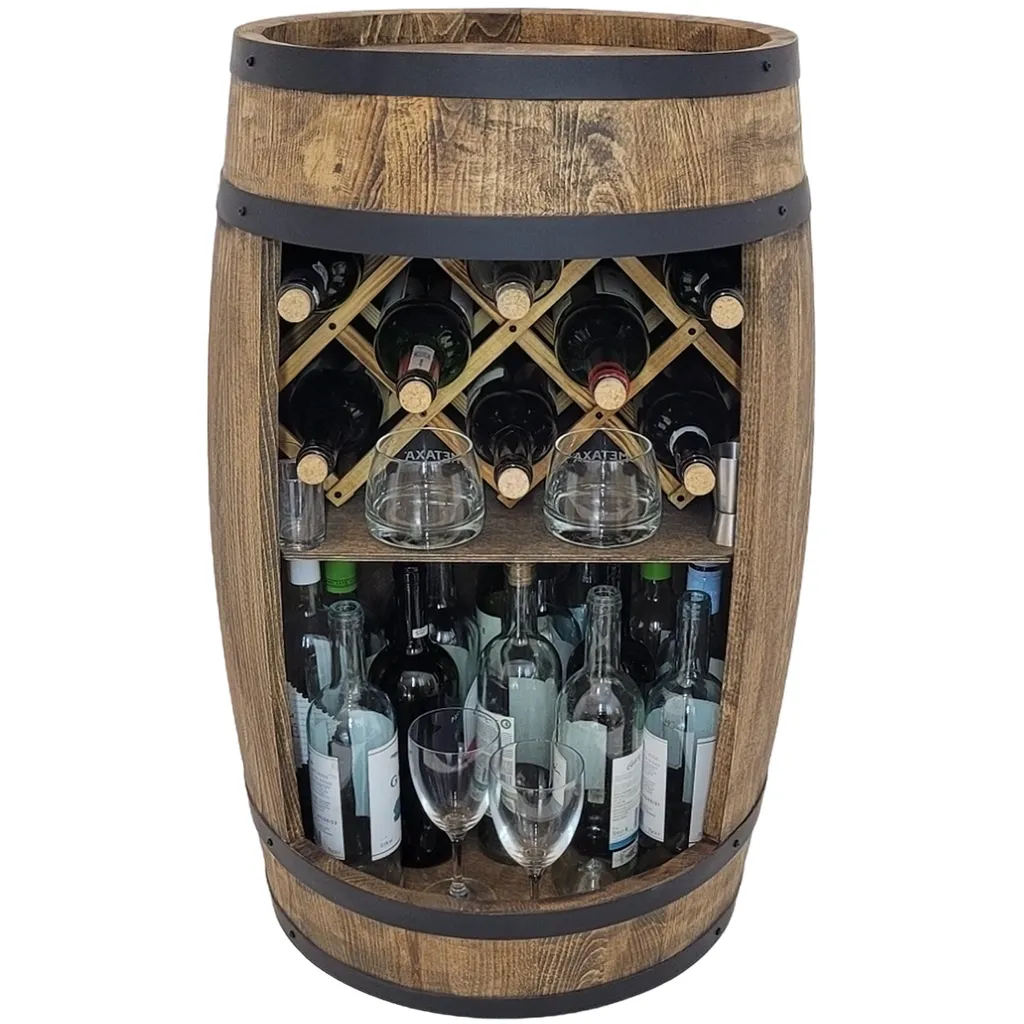Mini Bar de Salon Tonneau pour Bouteilles de Vin, Design Chic Wengé