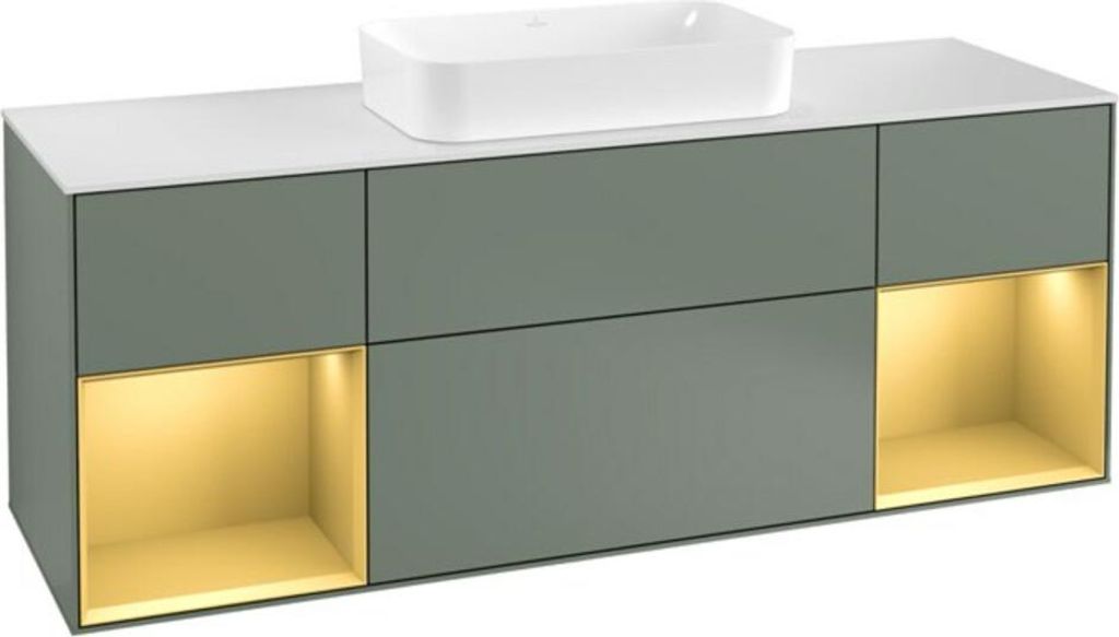 V&B Waschtischunterschrank Abdeckplatte wh. m Finion 160x60cm, Reg gol m Lac, Oli. m Lacquer