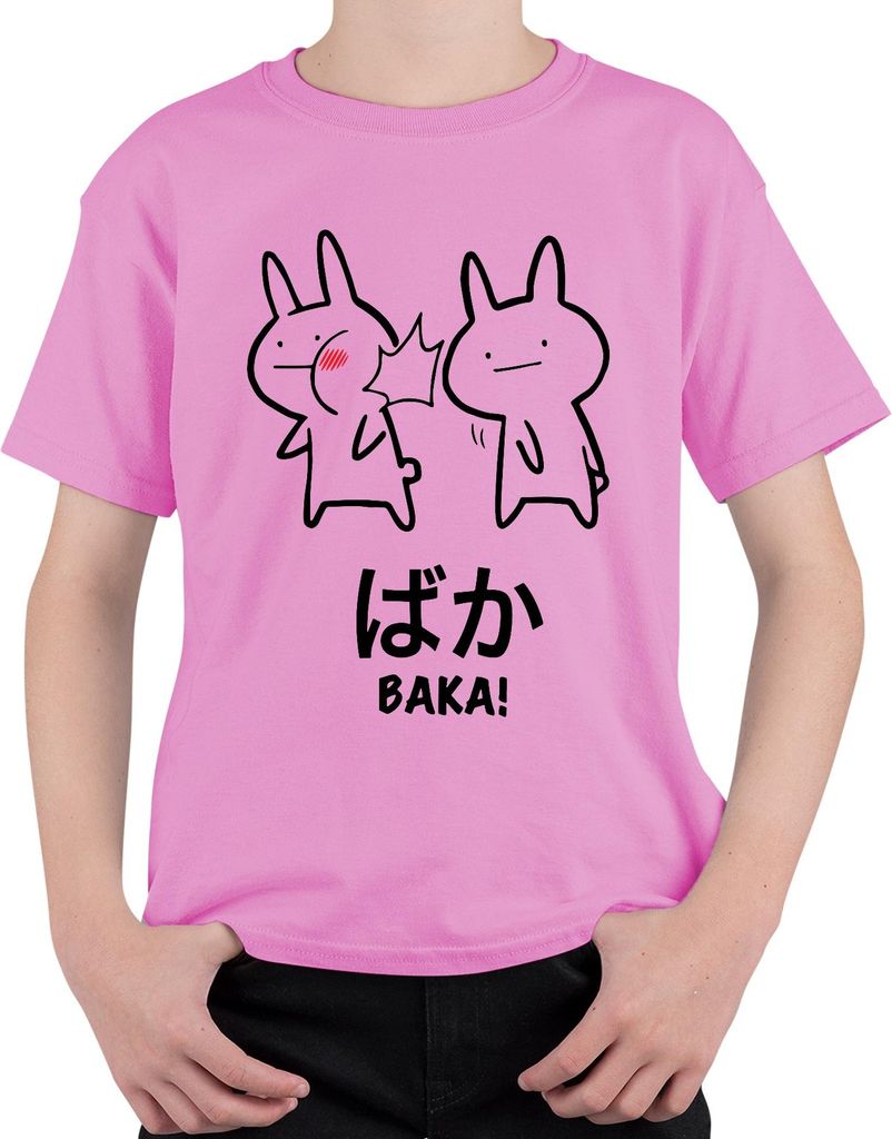 ばか BAKA! Anime Kawaii Hase Ohrfeige Otaku Manga Japan Chibi Cute Uni Kinder T-Shirt, Pink, 140