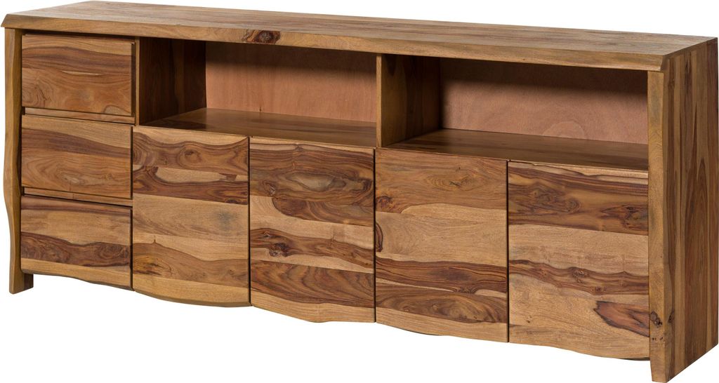 MASSIVMOEBEL24 Sideboard Sheesham 200x45x80 natur lackiert / sandgestrahlt PURE SHEESHAM #217