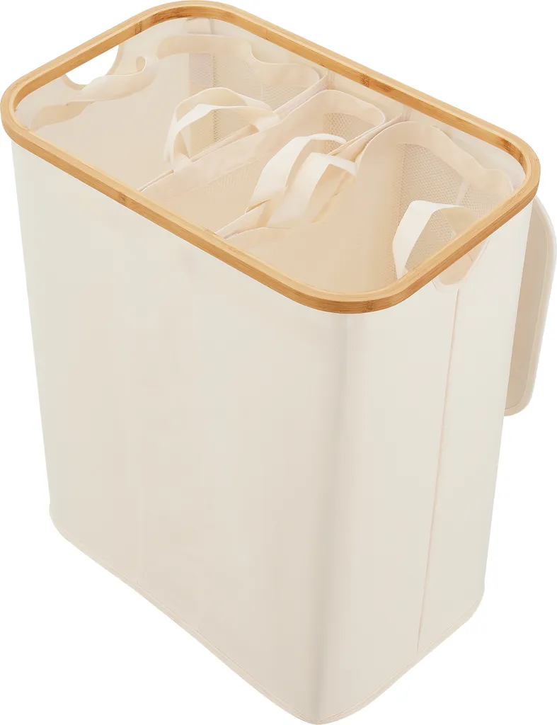 Grand coffre à linge beige Rusko 140L pour organisation buanderie chic - 5