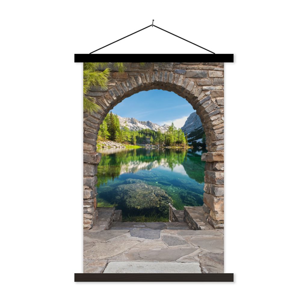 MuchoWow Textilposter Aussicht - Berg - Landschaft - Wasser 120x180 cm mit schwarzem Rahmen - Fotos