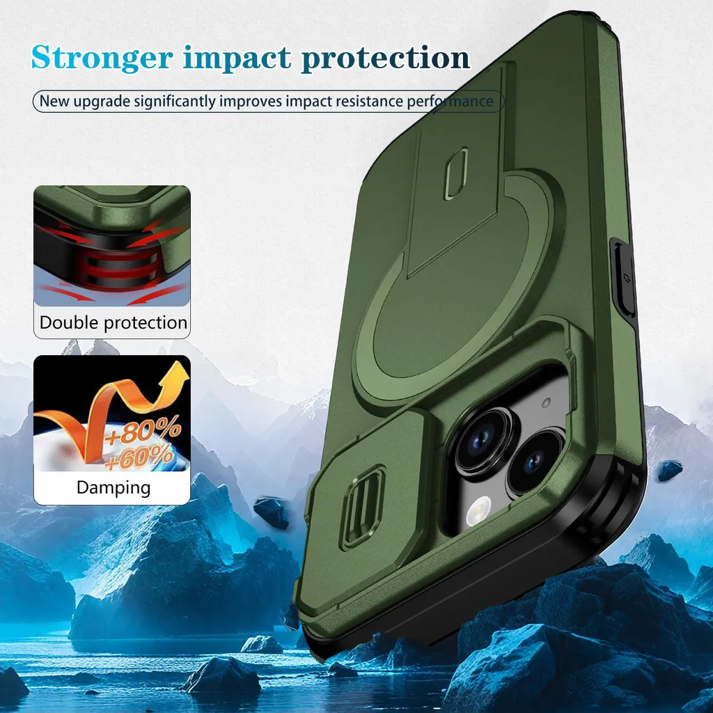 NEINEI Cover per iPhone 14 Plus (6,7),Custodia con Scorrevole Protezione Fotocamera,Militare Antiurto Outdoor Custodie con [Supporto][TPU Bumper][Magnetico] Case,Nero