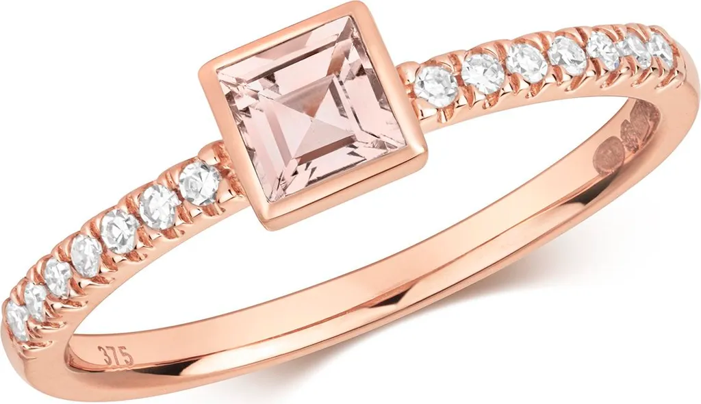Bague Solitaire Femme Or Rose avec Diamant et Morganite Rose Pastel 58