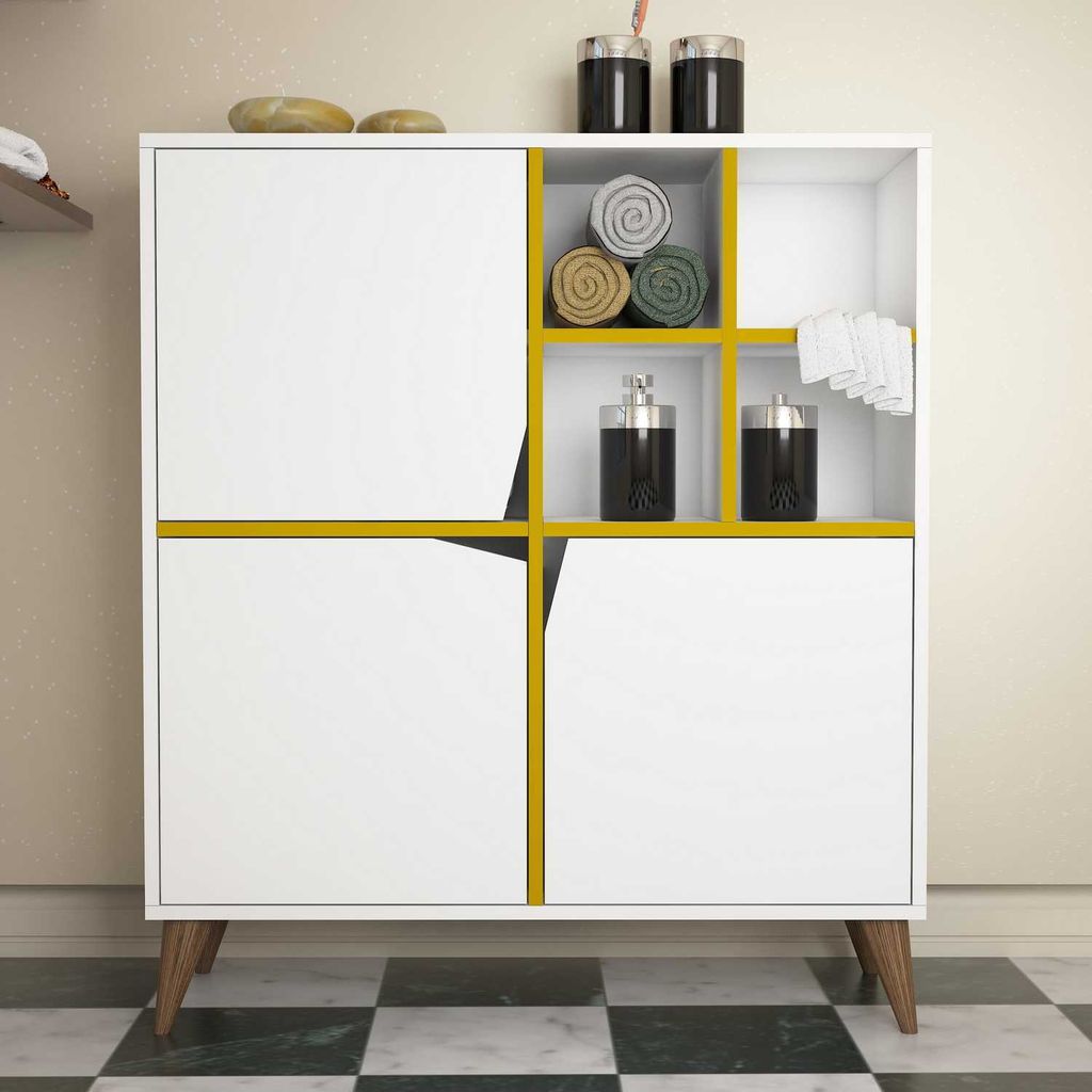 Skye Decor, Pulse - White, Yellow, Mehrzweckschrank, Weiß, 100 % MELAMINBESCHICHTETE SPANPLATTEN, 100 x 30 x 115 cm