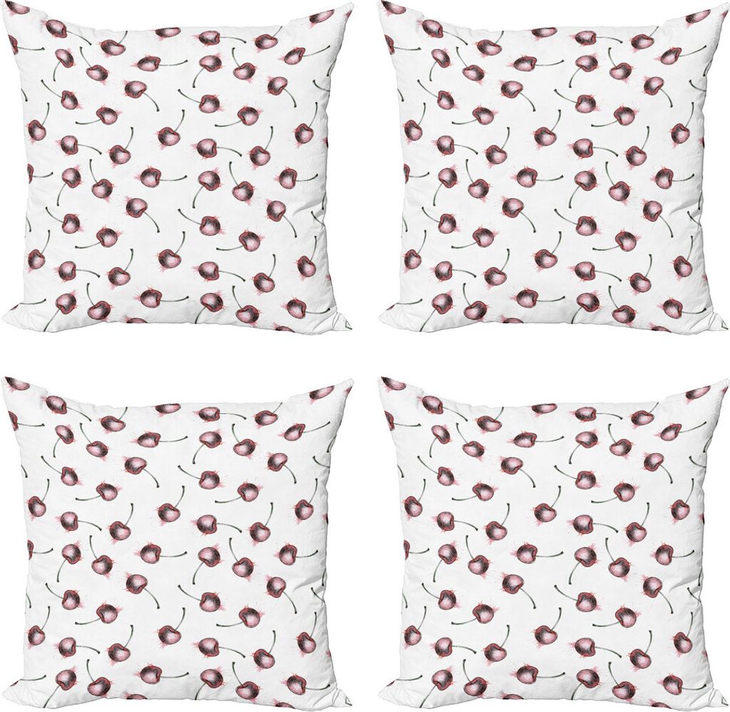 ABAKUHAUS Kirsche Kissenbezug Set (4 Stück), Grunge Skizze Obst, Moderner Doppelseitiger Digitaldruck, 45 cm x 45 cm, Weiß Hellrosa