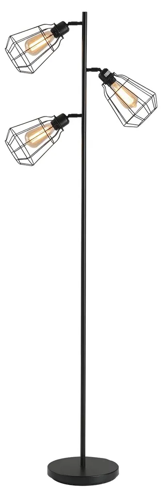 Lampadaire industriel métal noir 3 lampes cage 40W pour déco loft chic