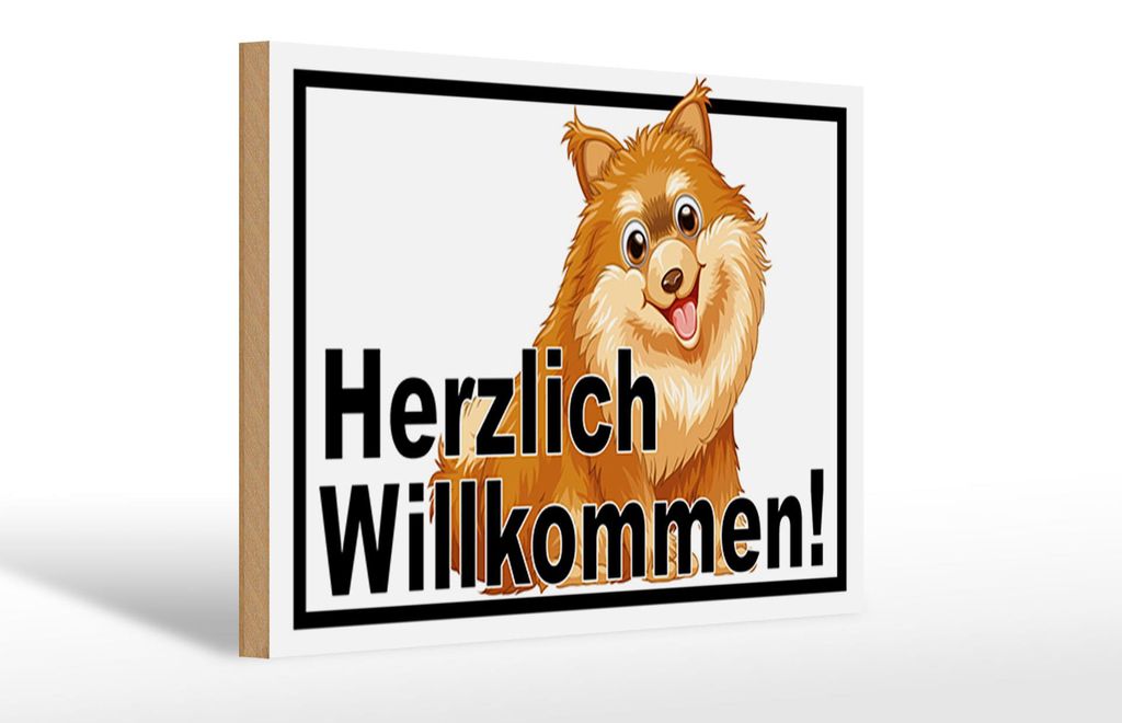 Holzschild Spruch 30x20cm Herzlich Willkommen Hund