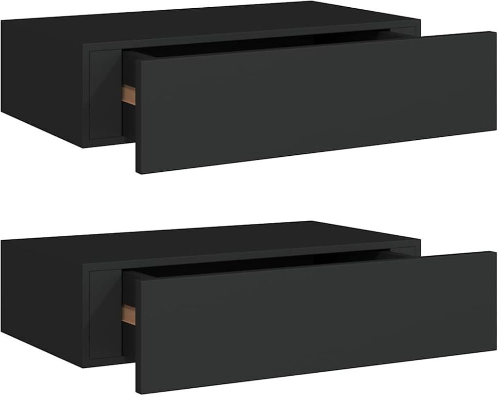 Two black wall-mounted drawers are shown against a white background.