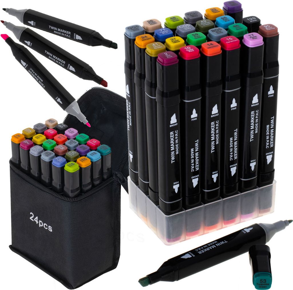 Obojstranné liehové fixy v puzdre 24 + základňa Obrázok produktu 
