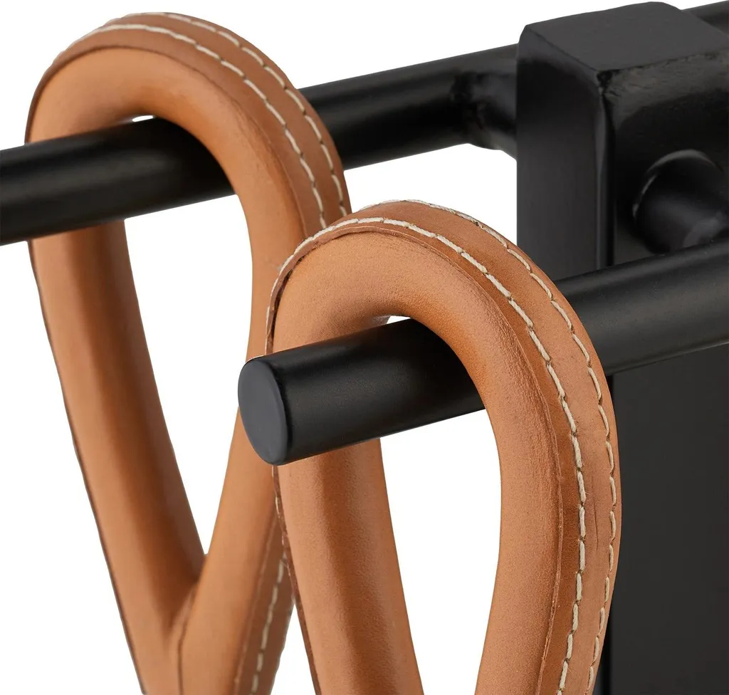 Ustensiles de cheminée en métal noir et cuir véritable, pack de 4