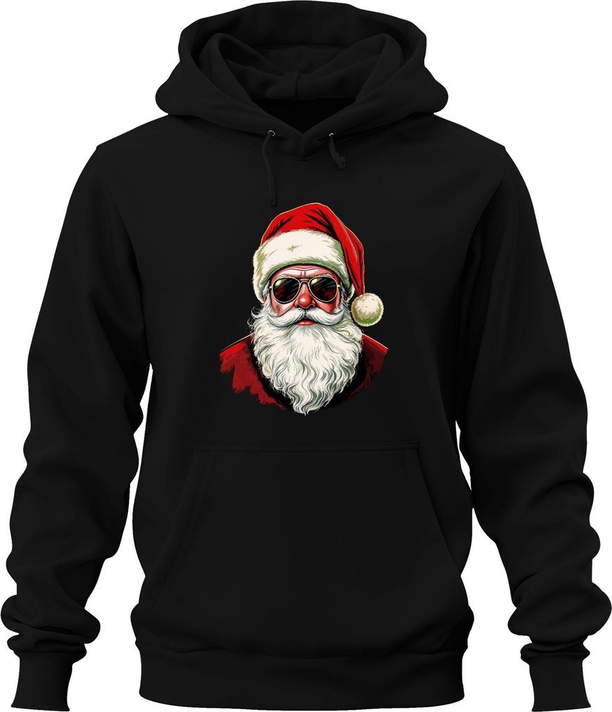 Weihnachtsmann Sonnenbrille Cool Hipster Retro Vintage Santa Mütz Uni Hoodie Kapuzenpullover, Schwarz, XL
