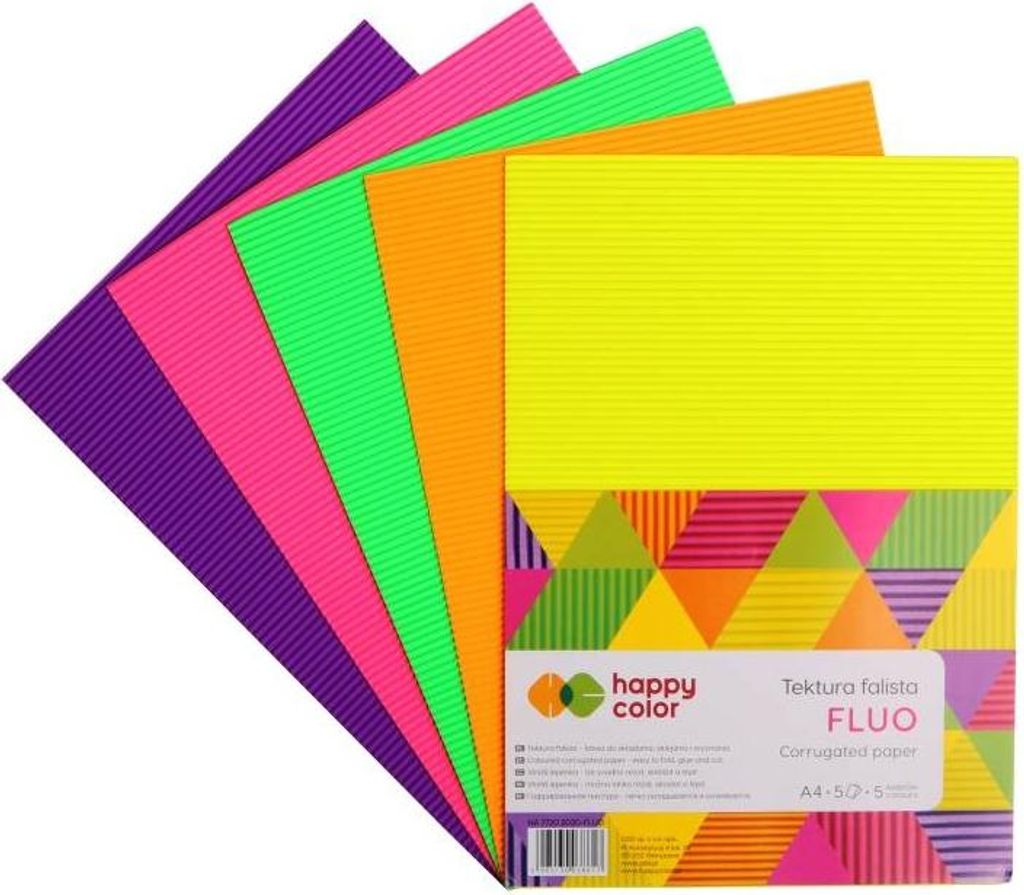 Wellpappe Fluo A4 5 Farben Happy Color