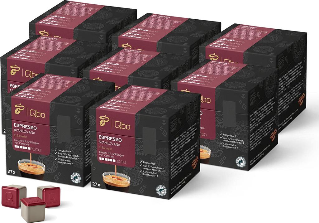 Tchibo Qbo Espresso Apaneca Ana Premium Kaffeekapseln, 216 Stück – 8x27 Kapseln (Espresso, Intensität 5/10, elegant mit Karamellnote), nachhalt...