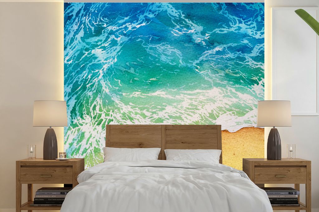 MuchoWow Fototapete für Wohnzimmer oder Schlafzimmer Wandtapete Vinyl Motivtapete Strand - Meer - Golf - 300x300 cm - Wanddekoration