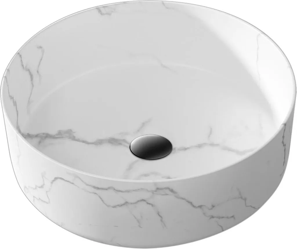 Vasque Ronde Anti-Calcaire Effet Marbre Blanc Mat en Céramique Durable