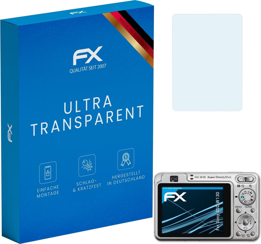 atFoliX FX-Clear 3x Schutzfolie kompatibel mit Sony DSC-W130 Displayschutzfolie