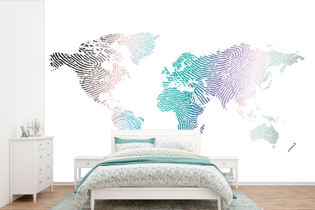 MuchoWow Fototapete für Wohnzimmer oder Schlafzimmer Wandtapete Vinyl Motivtapete Weltkarte - Abstrakt - Farben - Kinder - Jungen - Mädchen - 3...